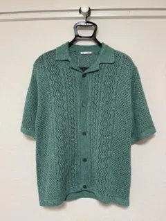 GU ウォッシャブルメッシュニットシャツ(5分袖) グリーン　メンズ