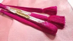 帯締め＆帯揚げセット ピンク 暈し 金糸 白 ラメ 細め 薔薇色