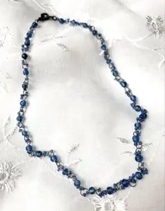 ヴィンテージネックレス ビーズ ガラス玉 青 ブルー アンティーク チェーン②