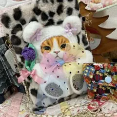 毛長ボア生地のサコッシュ❣️ショルダーストラップ❤️ミニお財布オマケ付❣️チュウリップ