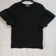 値下げフリル袖 半袖Tシャツ ブラックSのサムネイル