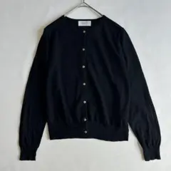 オペークドットクリップ カーディガン ブラック Mサイズ 丸首 シンプル 羽織り