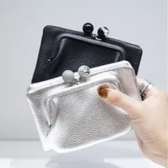 【美品】ear PAPILLONNER 牛革がま口折り財布　シルバー