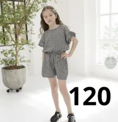 グローバルワーク　120 ギンガムチェック　セットアップ　リネン 半袖　パンツ