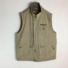 【ベスト】スエード ハイネック 刺繍ロゴ フルジップ 多ポケット 傷みシミ 古着