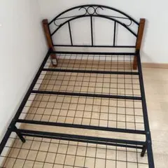 ★美品★アイアン×ウッドシングルベッドフレーム　パイプベッド