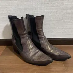 新品alfredoBANNISTER スクエアトゥ サイドジップ レザー ブーツ 