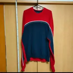 【希少XL】NAUTICA ノーティカ コットンニット バイカラー 赤×紺のサムネイル