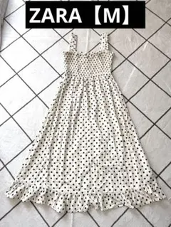 【ZARA】ドット ロング ワンピース S ホワイト