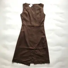 ★美品★Otto リネンノースリーブワンピース ブラウン 切り替え 麻 9 Mのサムネイル