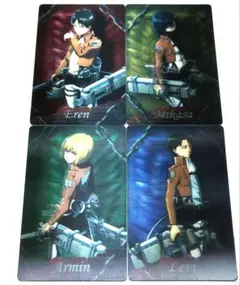 進撃の巨人 エレン ミカサ アルミン リヴァイ 3Dステッカー 4枚セット