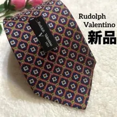 【新品】Rudolph Valentino ネイビー 格子柄 ブランド ネクタイ