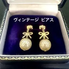 ピアス　パール　ゴールド　可愛い　リボン　揺れる　フォーマル ヴィンテージ　レア