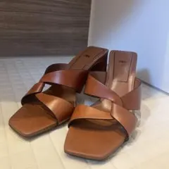 ZARA ブラウン クロスストラップ サンダル 37