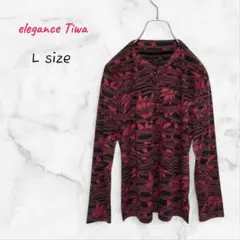 elegance Tiwa カットソー 花柄 ジップアップ L 赤 レトロ調