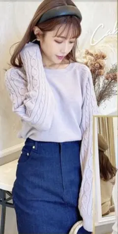 ミコアメリ　ケーブルラグランニットトップス