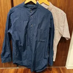 【2点セット】ユニクロ ＋J スタンドカラーシャツ ＆ 半袖チェックシャツ M