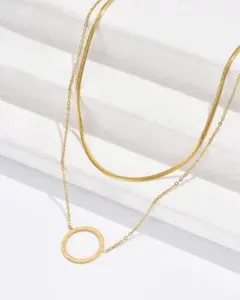 新品★ステンレス 二連チェーンネックレス ペンダント ゴールドネックレス　軽量