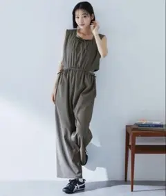 2WAY サイドドロスト リボンギャザーオープンオールインワン/速乾・防シワ