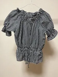 ギンガムチェック フリル袖ブラウス M
