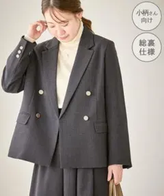 【低身長・小柄さんサイズ】レディハンサムシリーズ ウールライク金ボタンジャケット