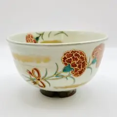 抹茶茶碗 粉引 カーネーション　田中香泉　紙箱　茶道具　茶器　京焼　伝統工芸品