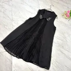 & by P&D襟パールプリーツシアーブラウス黒MビジューオケージョンAラインのサムネイル