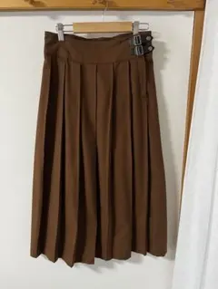 【中古】m.m.o レディース　ロングスカート　プリーツ　ブラウン　春秋冬