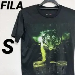 FILA フィラ HUNTER 半袖Tシャツ【S】レディース　黒　虎　ショート丈