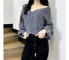 2WAYブリーチBACKボタンニットトップスのサムネイル