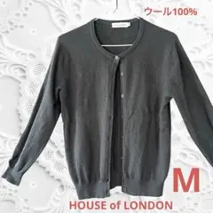 オリーブグリーン ニットカーディガン 長袖Mウール100%レディース