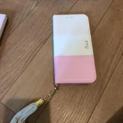 ホワイト・ピンク スマホケース カードポケット付き