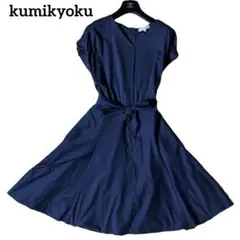 美品✨組曲 フレアワンピース ネイビー 半袖 大きいサイズ 6サイズ リボン