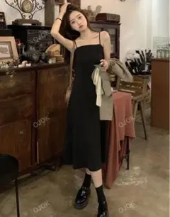 SHEIN 黒 キャミソール ロングワンピース キャミワンピ ワンピース
