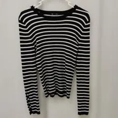 GU ジーユー リブニットボーダーボタンスリーブプルオーバーZ ニット