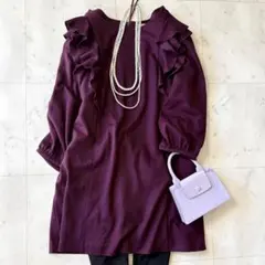 極美品 ローズティアラ 大きいサイズ46 洗える フリルショルダーワンピース4L