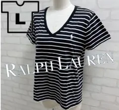 ★美品★Ralph Lauren ストライプ Vネック Tシャツ コットン100
