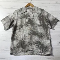 美品】サンサーフ 菊 彼岸花 花火 アロハシャツ グレー M チリメン