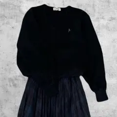 【80s】ウール100％ Troy Bros Vネックニット L ワンポイント