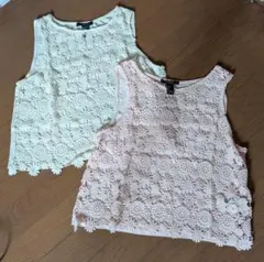 Forever 21 鍵編みノースリーブ 2枚セット 花柄総レース