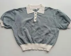 水色アイボリー ニット ポロシャツ 半袖