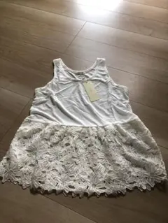 新品！レース付き！ノースリーブTシャツ レディースM