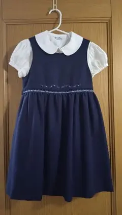 ネイビー ワンピース セット (ブラウス・カーディガン付き)