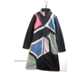 フリース・アシメントリー切替し・ハイネックコート黒☆