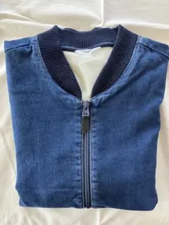 【パーリッシィ】デニム風ジップアップジャンパー ダークブルー