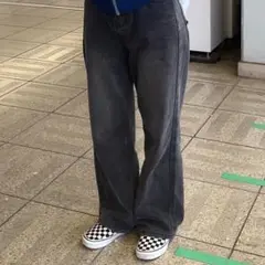 ブラックデニム　韓国ファッション男女兼用
