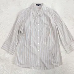 BURBERRY LONDON ストライプ 七分袖 シャツ ロゴ刺繍 46