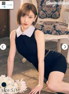 【dazzy】チェーンラインノースリーブ襟付きミニワンピース