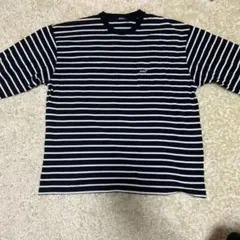 「ボーダーTシャツ　半袖　メンズL　ブラック×ホワイト」