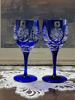 色被せ切子 3個セット 島津薩摩切子】 二色衣 二色猪口(大) cut206【ルリ金赤×ルリ緑